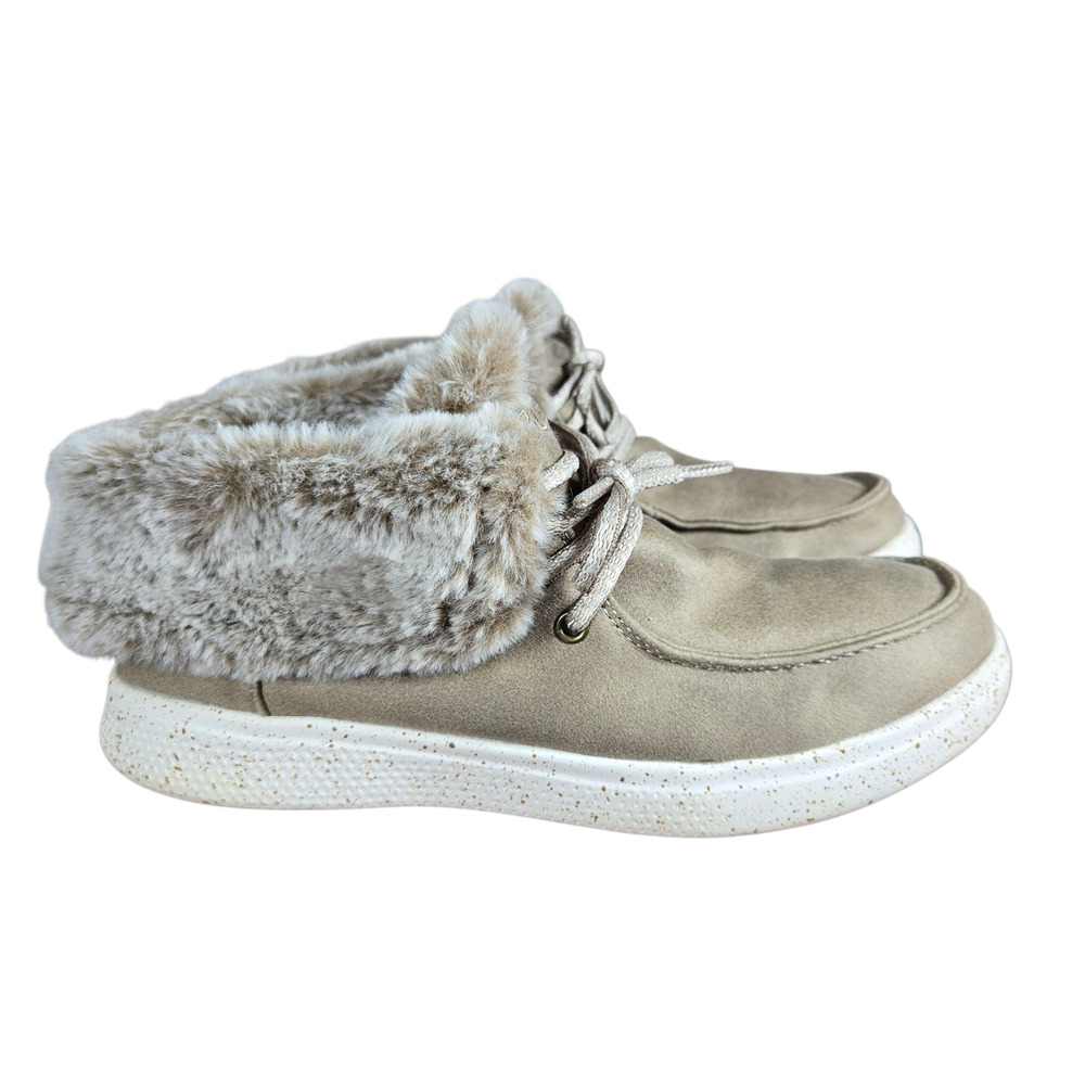 BOBS Skechers Skipper Shoes Women 8 Taupe Hang Glide Booties Cozy Winter Comfort